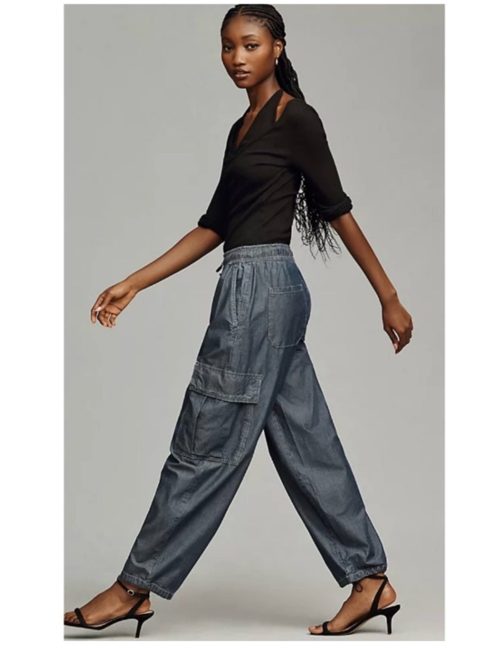 Anthropologie Pilcro Denim Bungee 90s Parachute High Rise Pants Boho Chambray XS - Picture 10 of 10